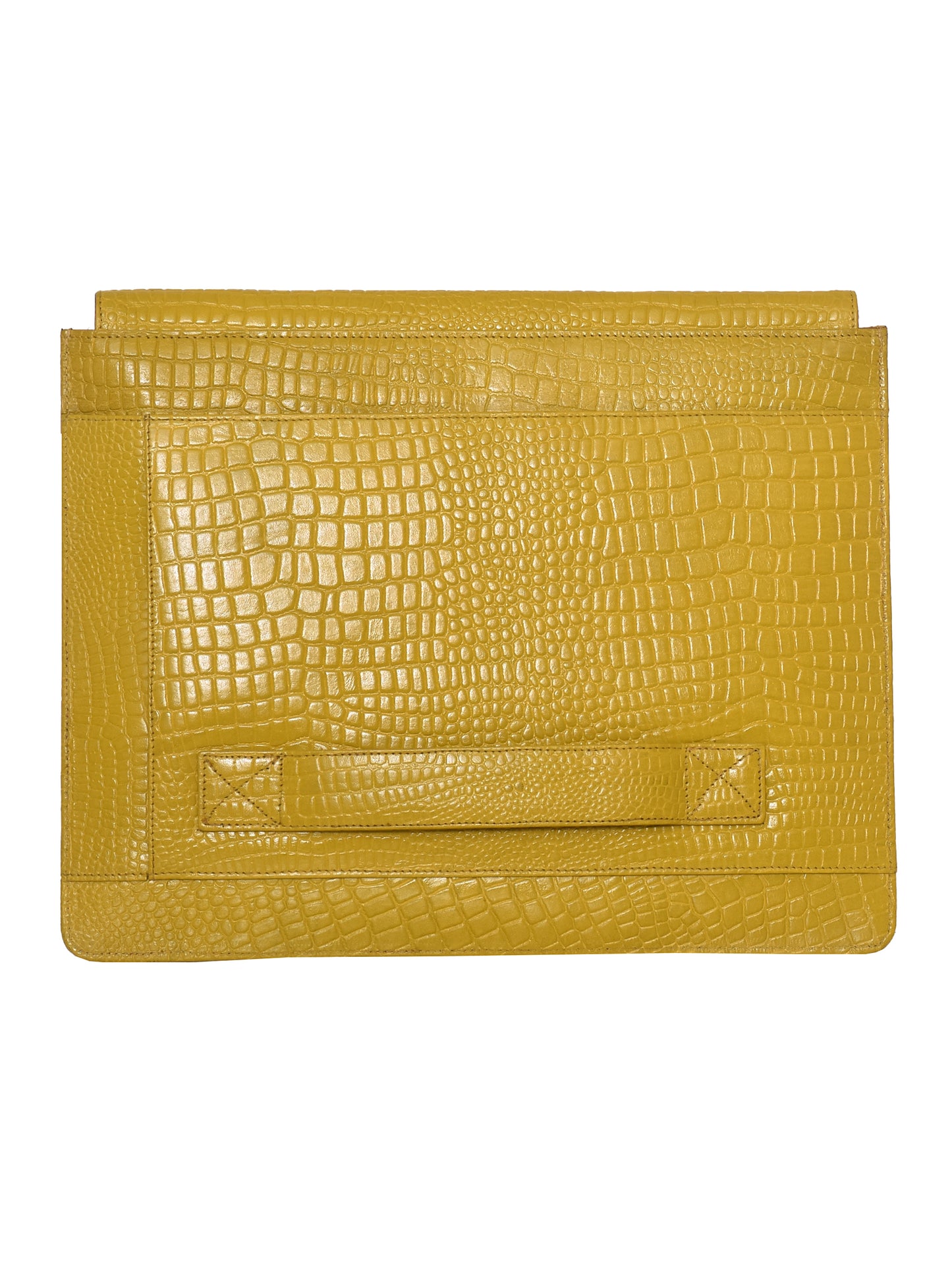 Unisex Mustard Crocodile Textured Leather Laptop Sleeve for 16 Inch Laptop (OMLS-017-C16-MSTRD)