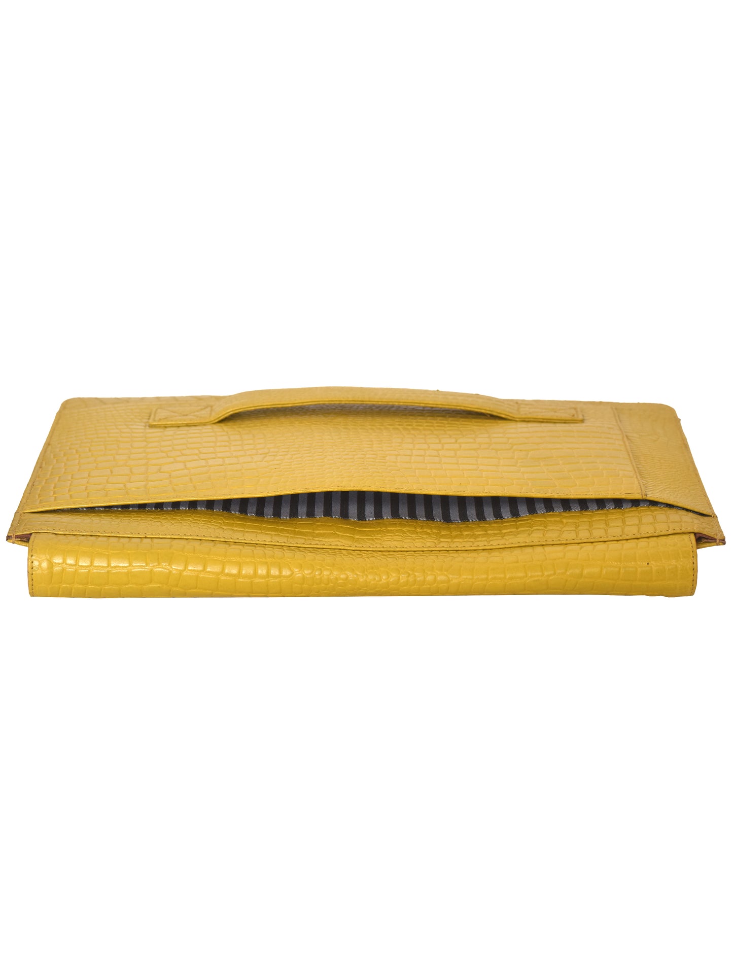 Unisex Mustard Crocodile Textured Leather Laptop Sleeve for 16 Inch Laptop (OMLS-017-C16-MSTRD)