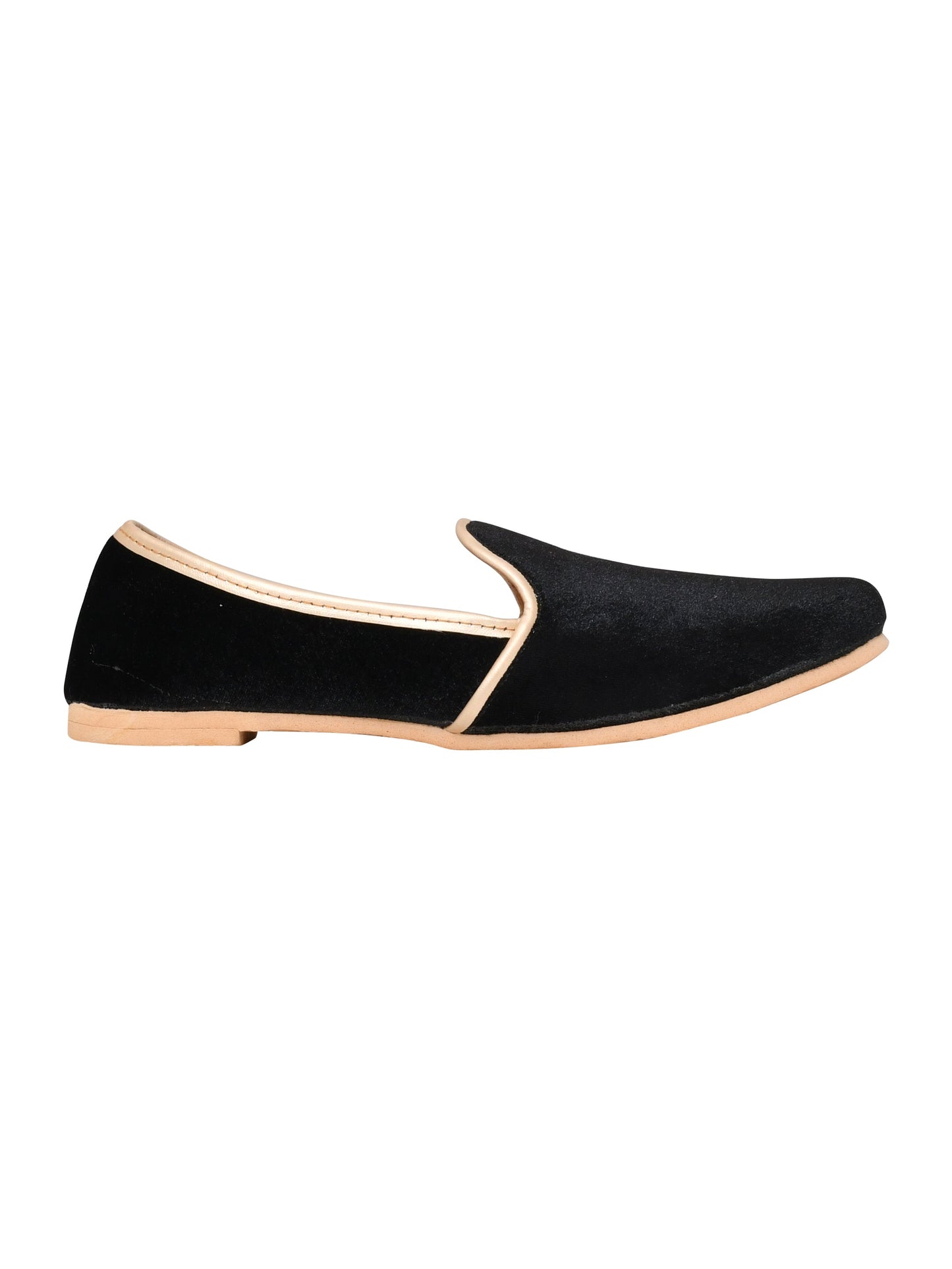 Men Black Vegan Velvet Slip-On Ethnic Mojaris (OMMJ-016-BLACK)