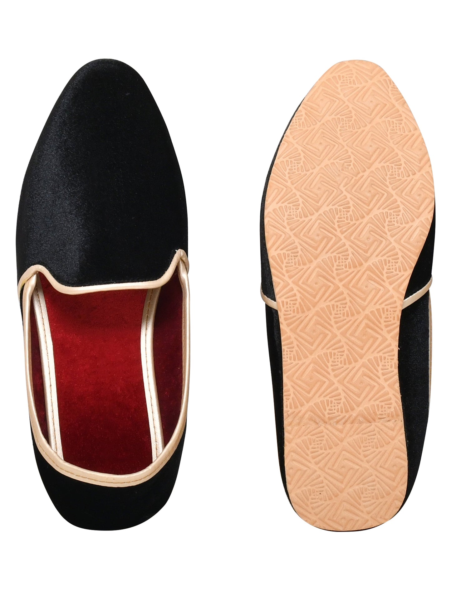 Men Black Vegan Velvet Slip-On Ethnic Mojaris (OMMJ-016-BLACK)