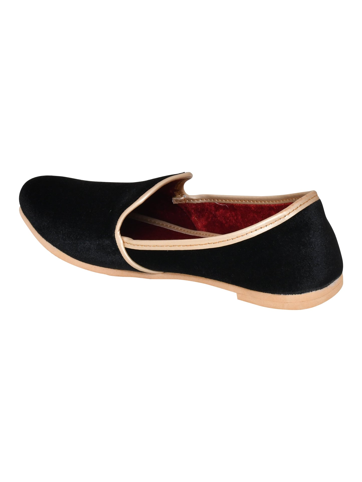 Men Black Vegan Velvet Slip-On Ethnic Mojaris (OMMJ-016-BLACK)