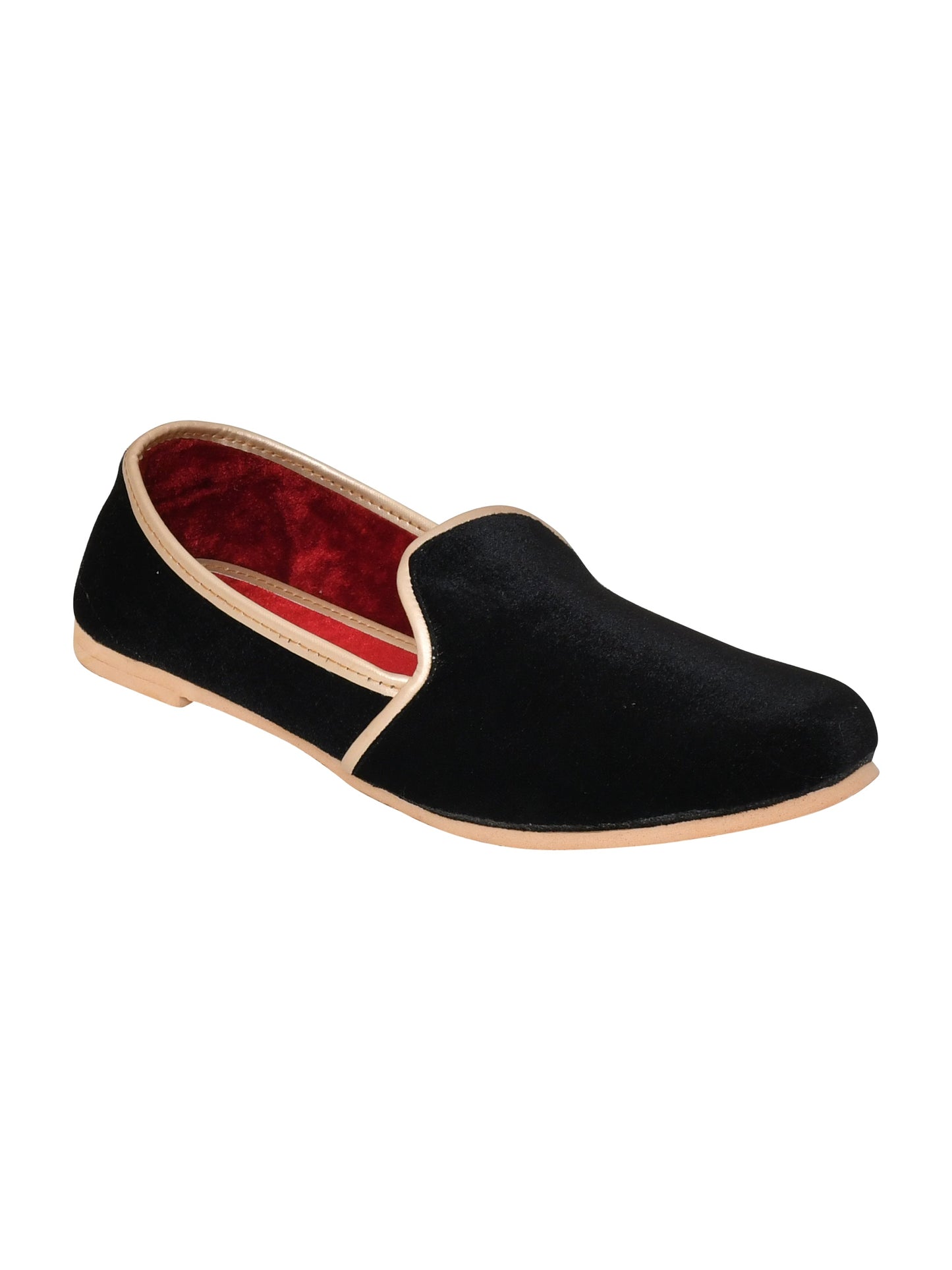 Men Black Vegan Velvet Slip-On Ethnic Mojaris (OMMJ-016-BLACK)