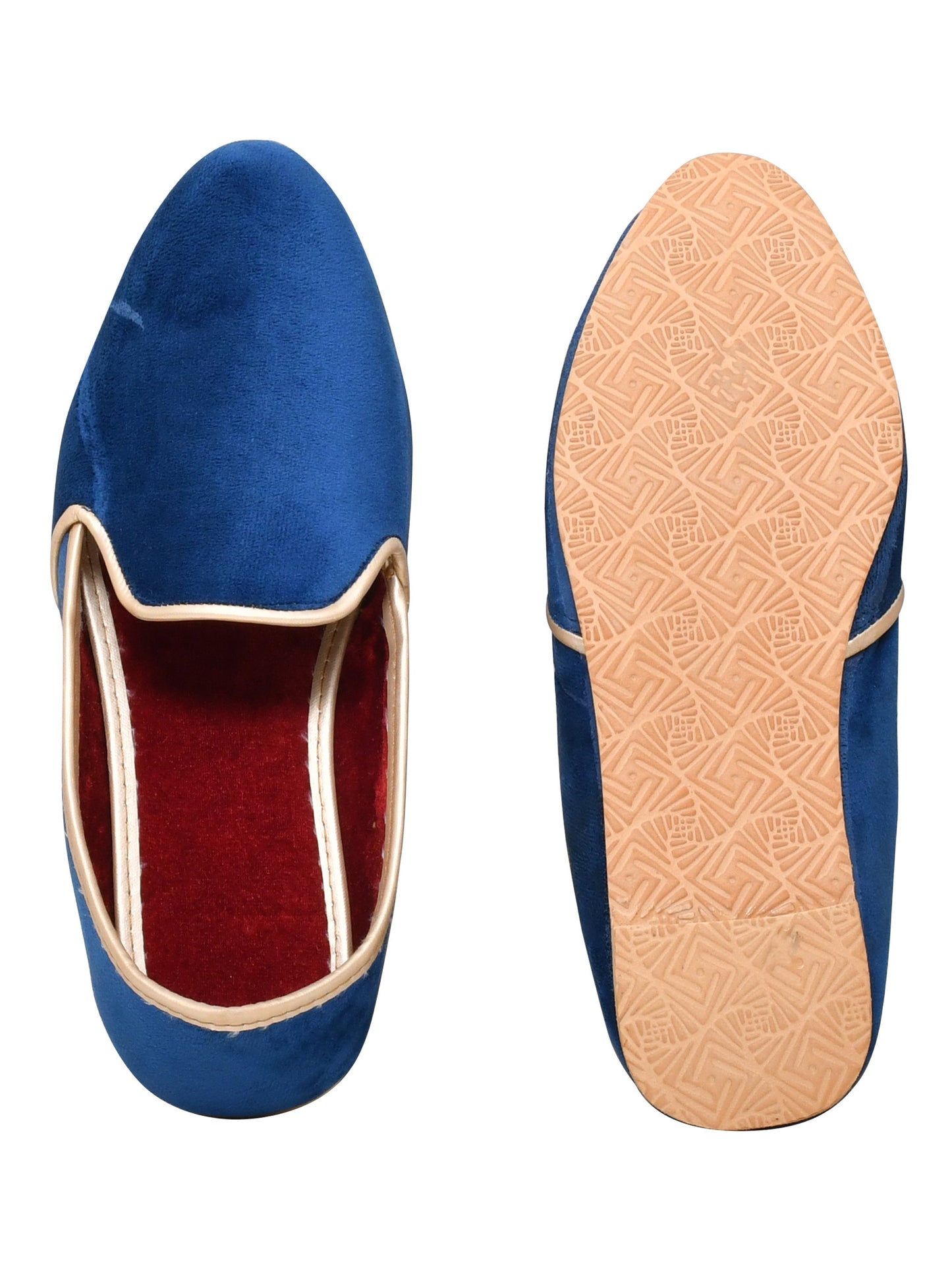 Men Blue Vegan Velvet Slip-On Ethnic Mojaris (OMMJ-016-BLUE)