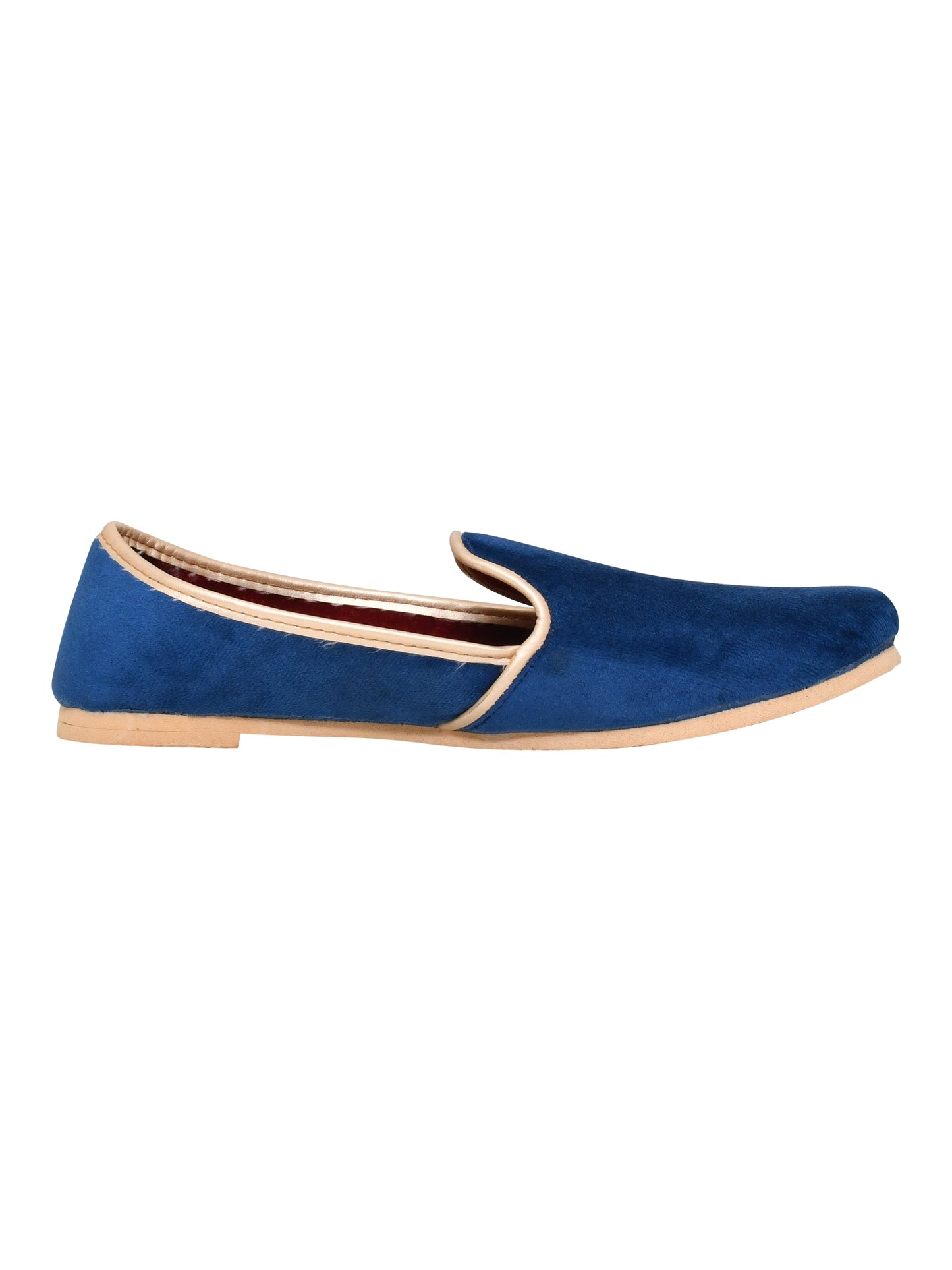 Men Blue Vegan Velvet Slip-On Ethnic Mojaris (OMMJ-016-BLUE)