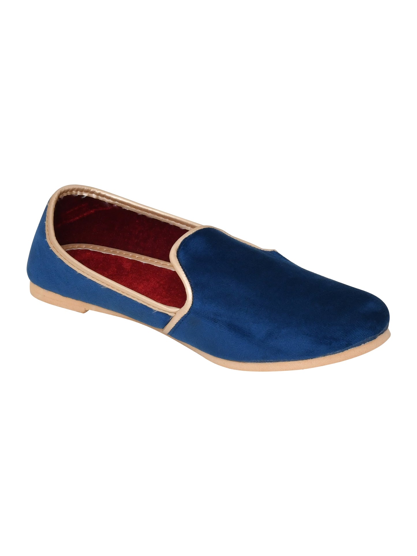 Men Blue Vegan Velvet Slip-On Ethnic Mojaris (OMMJ-016-BLUE)