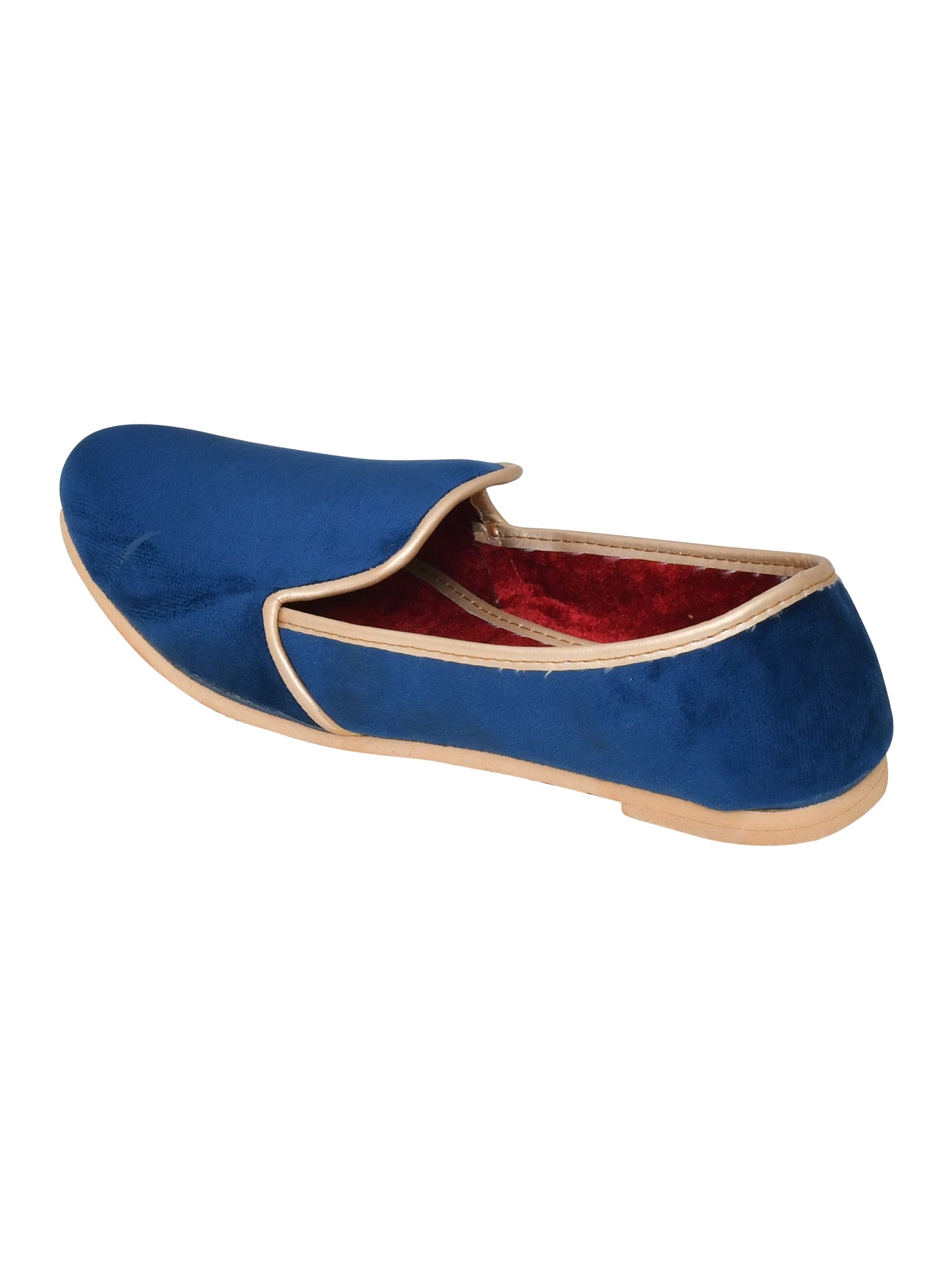 Men Blue Vegan Velvet Slip-On Ethnic Mojaris (OMMJ-016-BLUE)