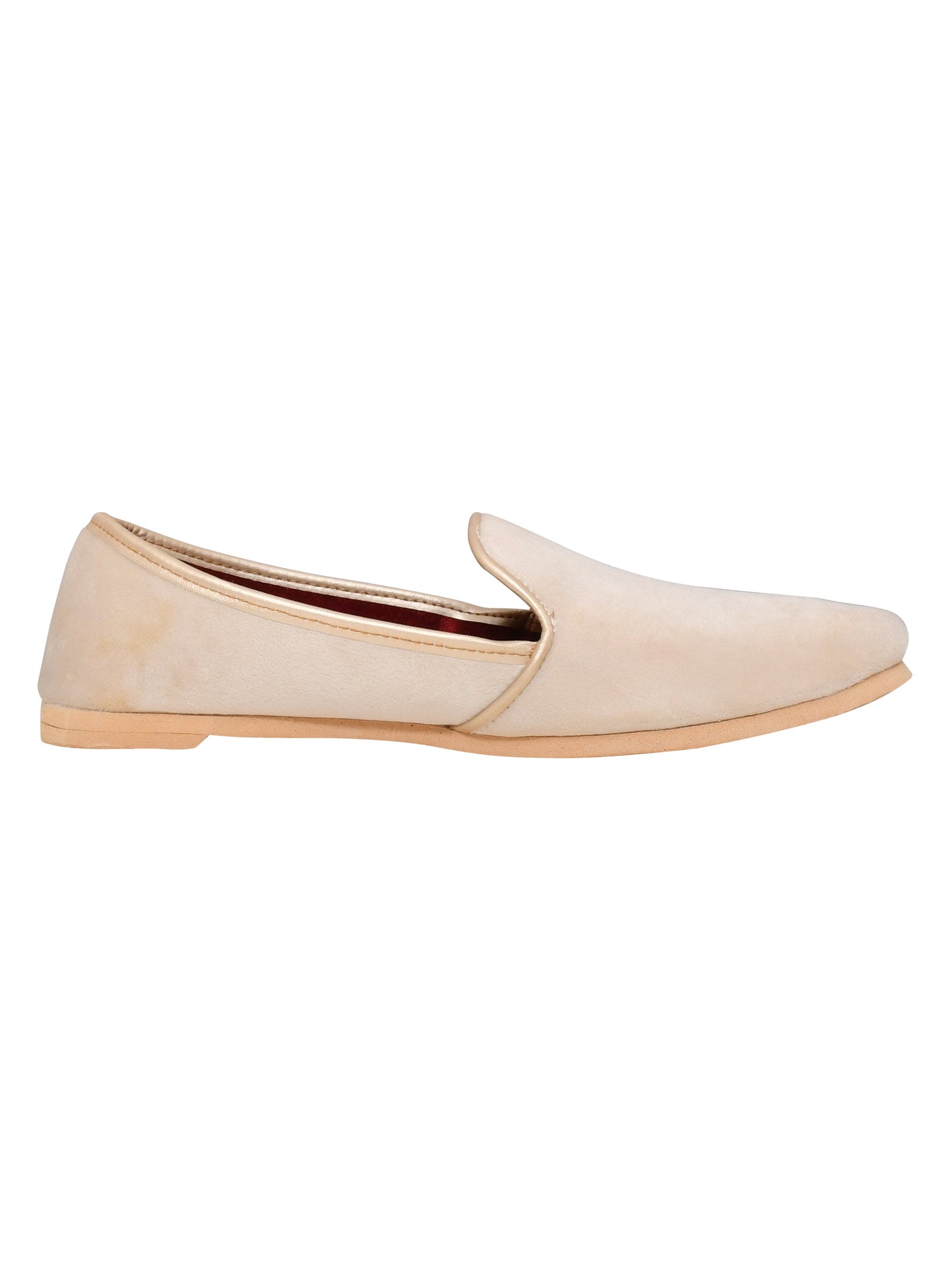 Men Cream Vegan Velvet Slip-On Ethnic Mojaris (OMMJ-016-CREAM)