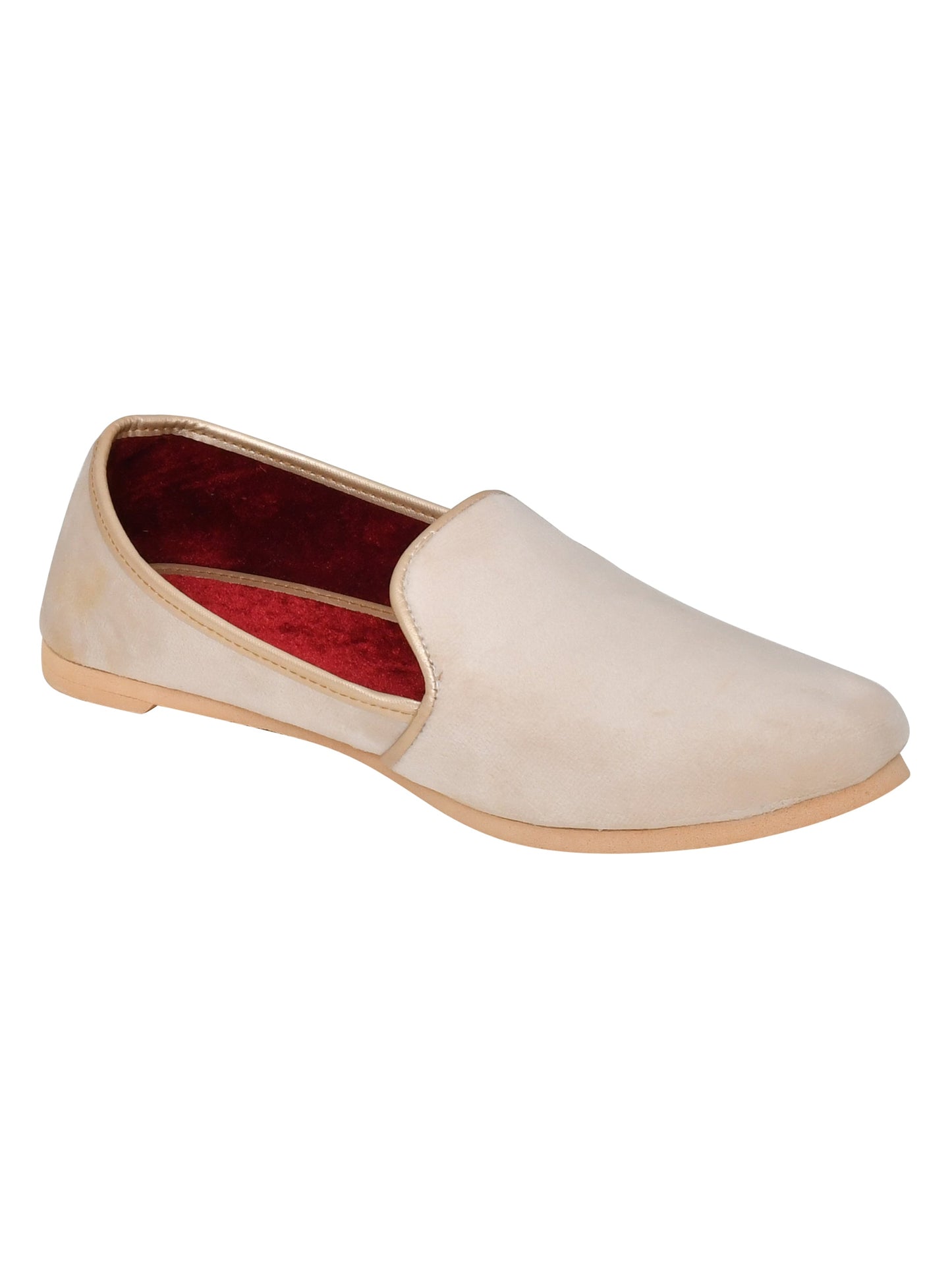 Men Cream Vegan Velvet Slip-On Ethnic Mojaris (OMMJ-016-CREAM)