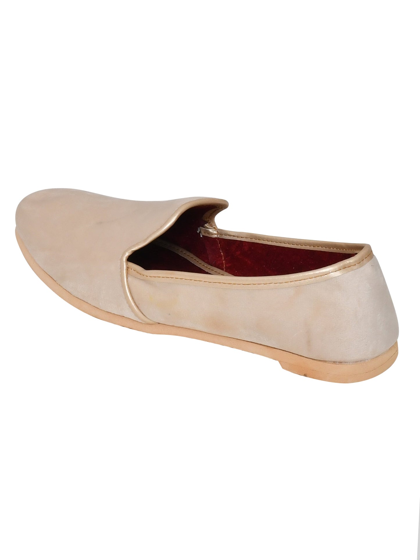 Men Cream Vegan Velvet Slip-On Ethnic Mojaris (OMMJ-016-CREAM)