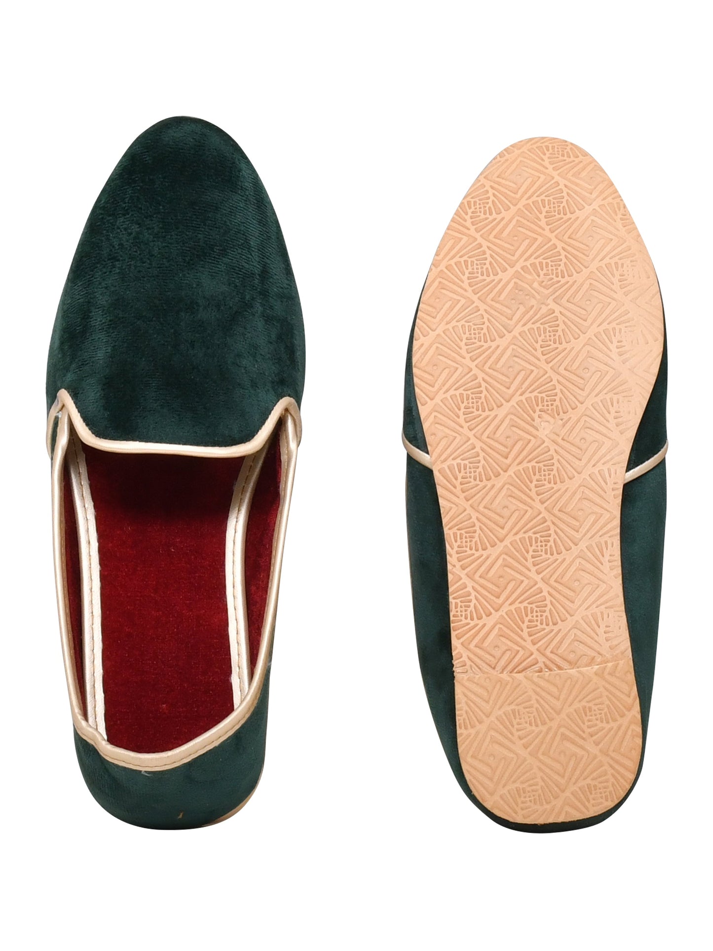 Men Green Vegan Velvet Slip-On Ethnic Mojaris (OMMJ-016-GREEN)