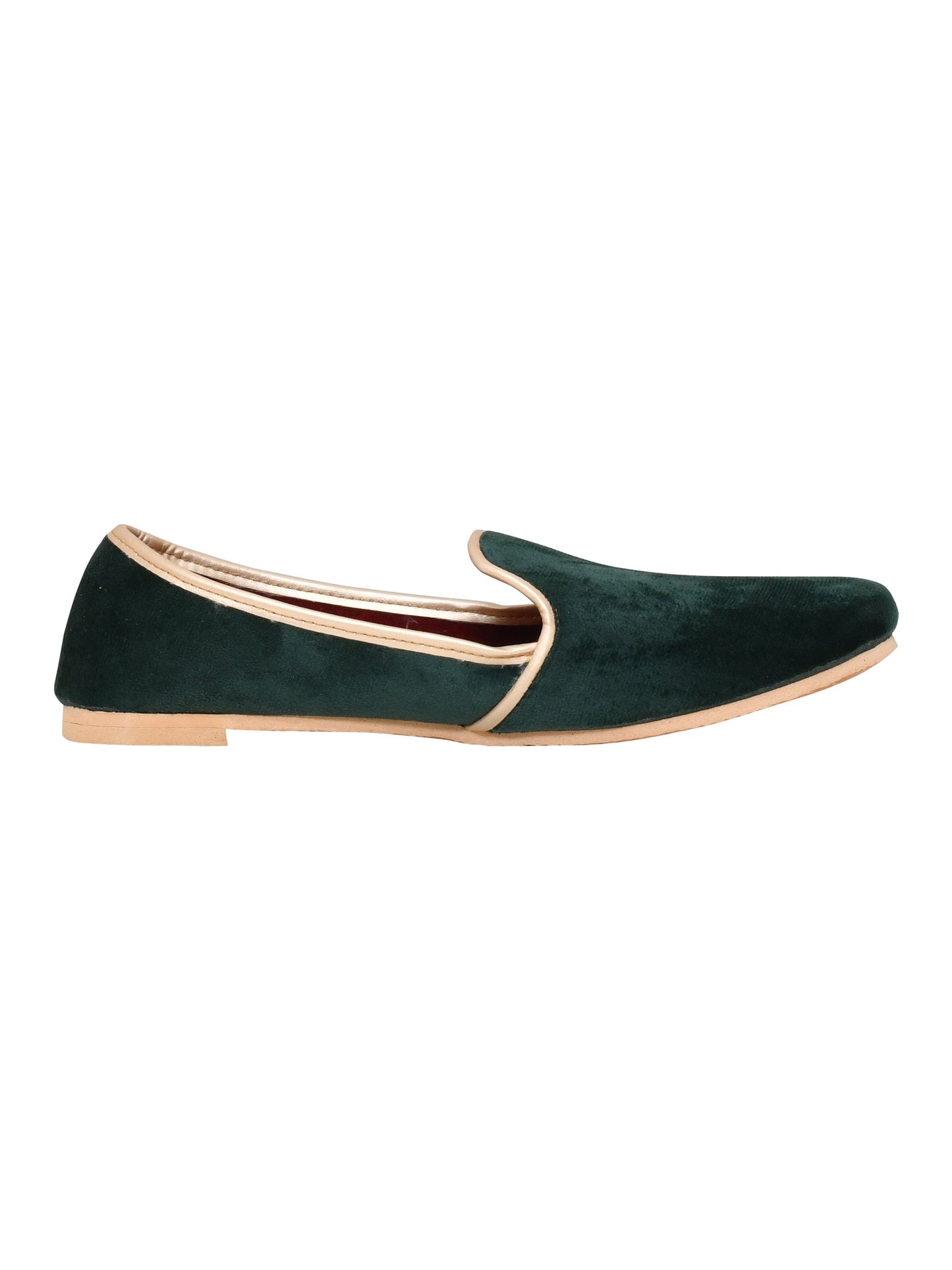 Men Green Vegan Velvet Slip-On Ethnic Mojaris (OMMJ-016-GREEN)