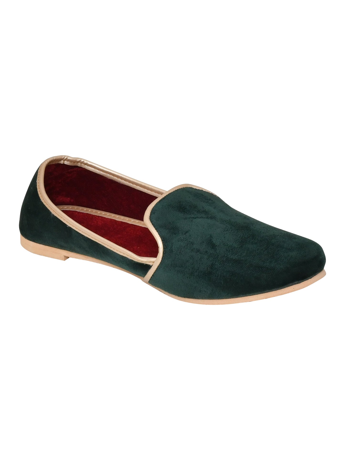 Men Green Vegan Velvet Slip-On Ethnic Mojaris (OMMJ-016-GREEN)