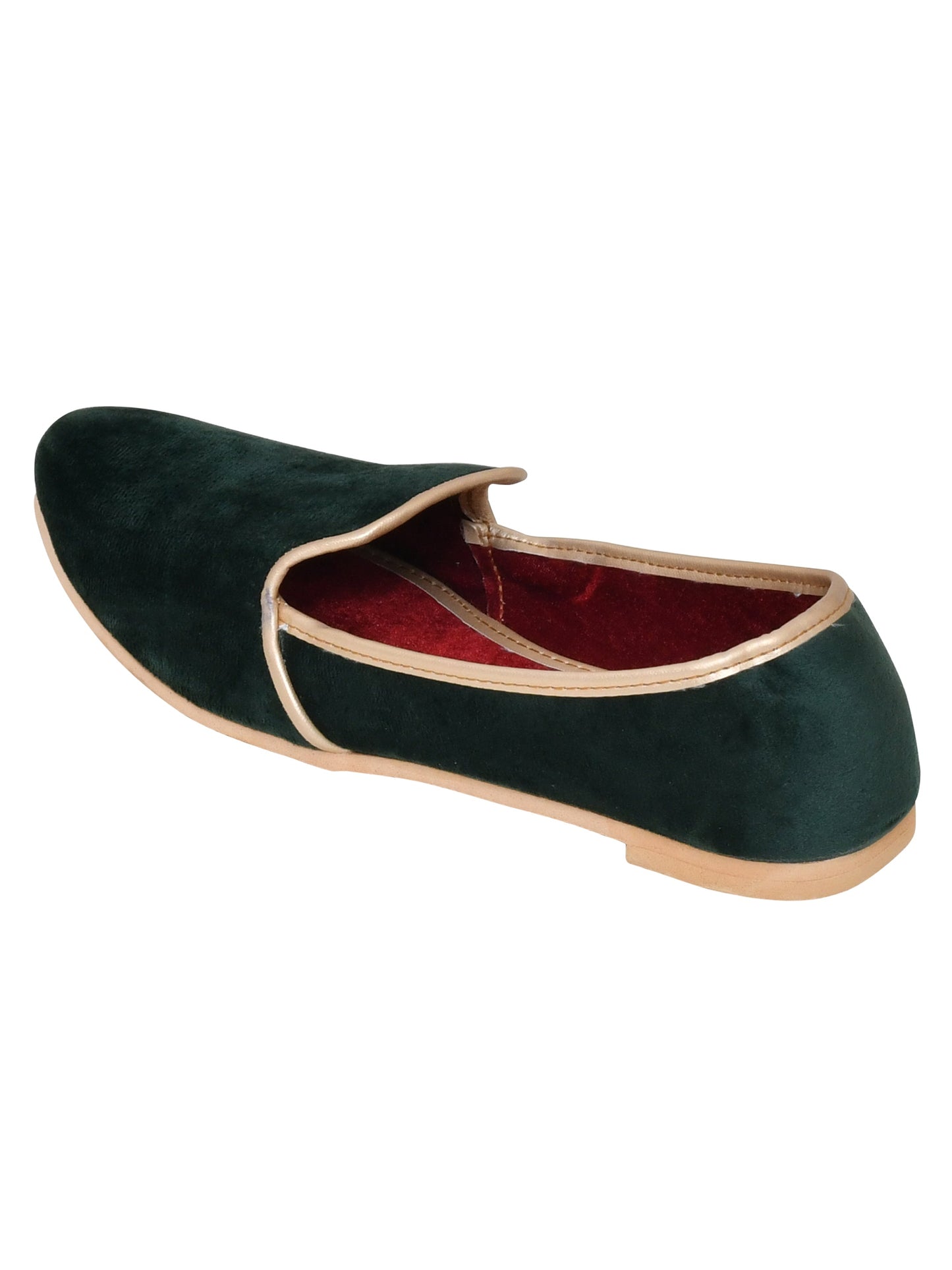 Men Green Vegan Velvet Slip-On Ethnic Mojaris (OMMJ-016-GREEN)