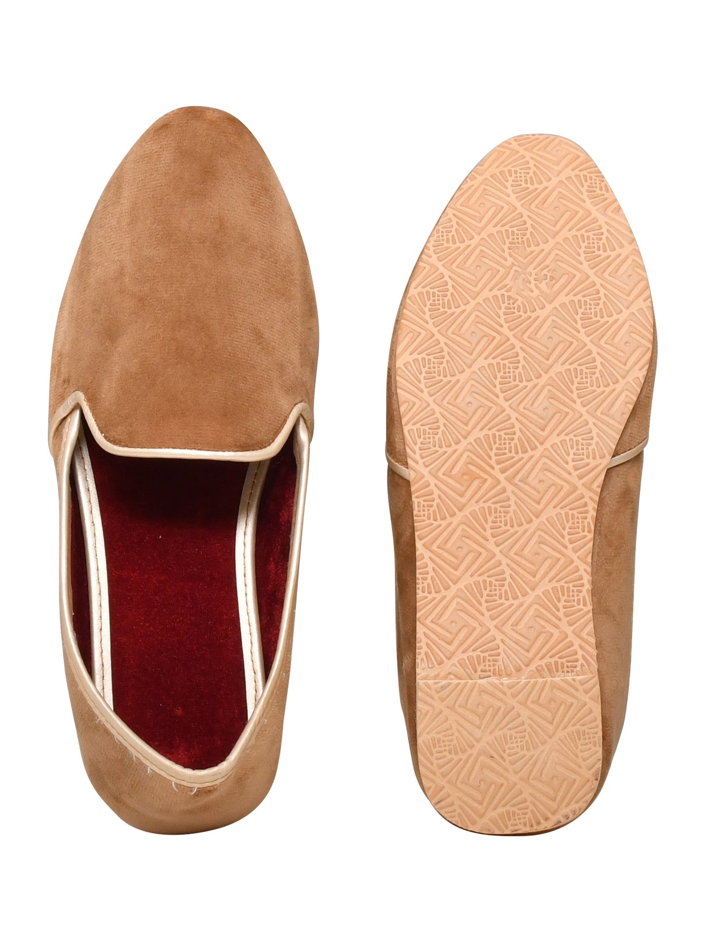 Men Tan Vegan Velvet Slip-On Ethnic Mojaris (OMMJ-016-TAN)