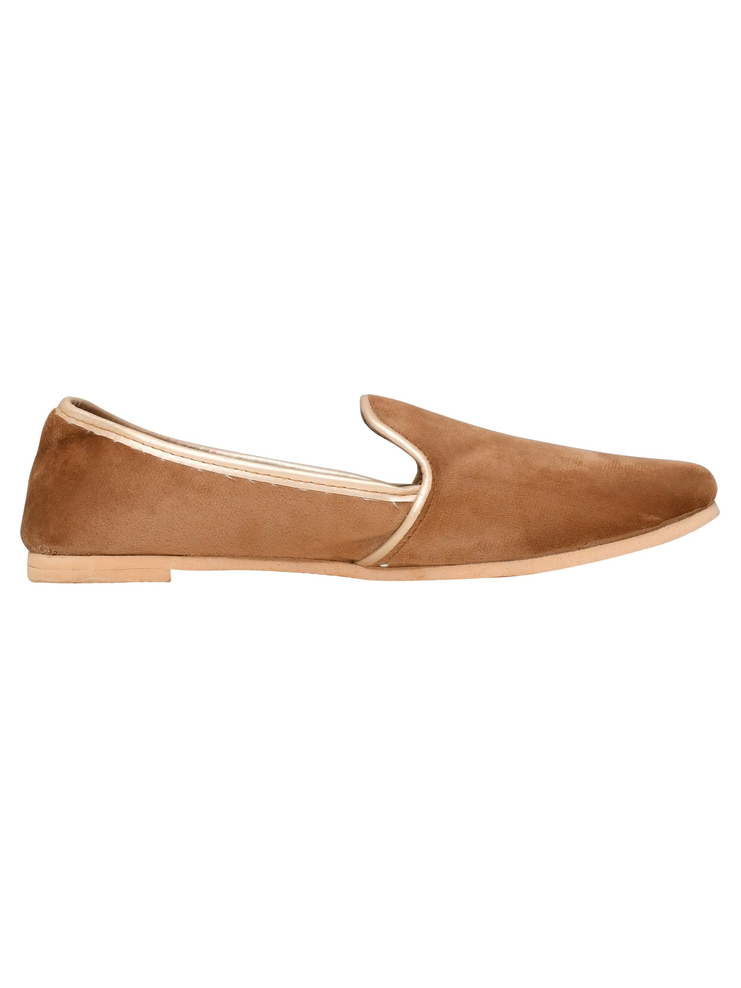 Men Tan Vegan Velvet Slip-On Ethnic Mojaris (OMMJ-016-TAN)