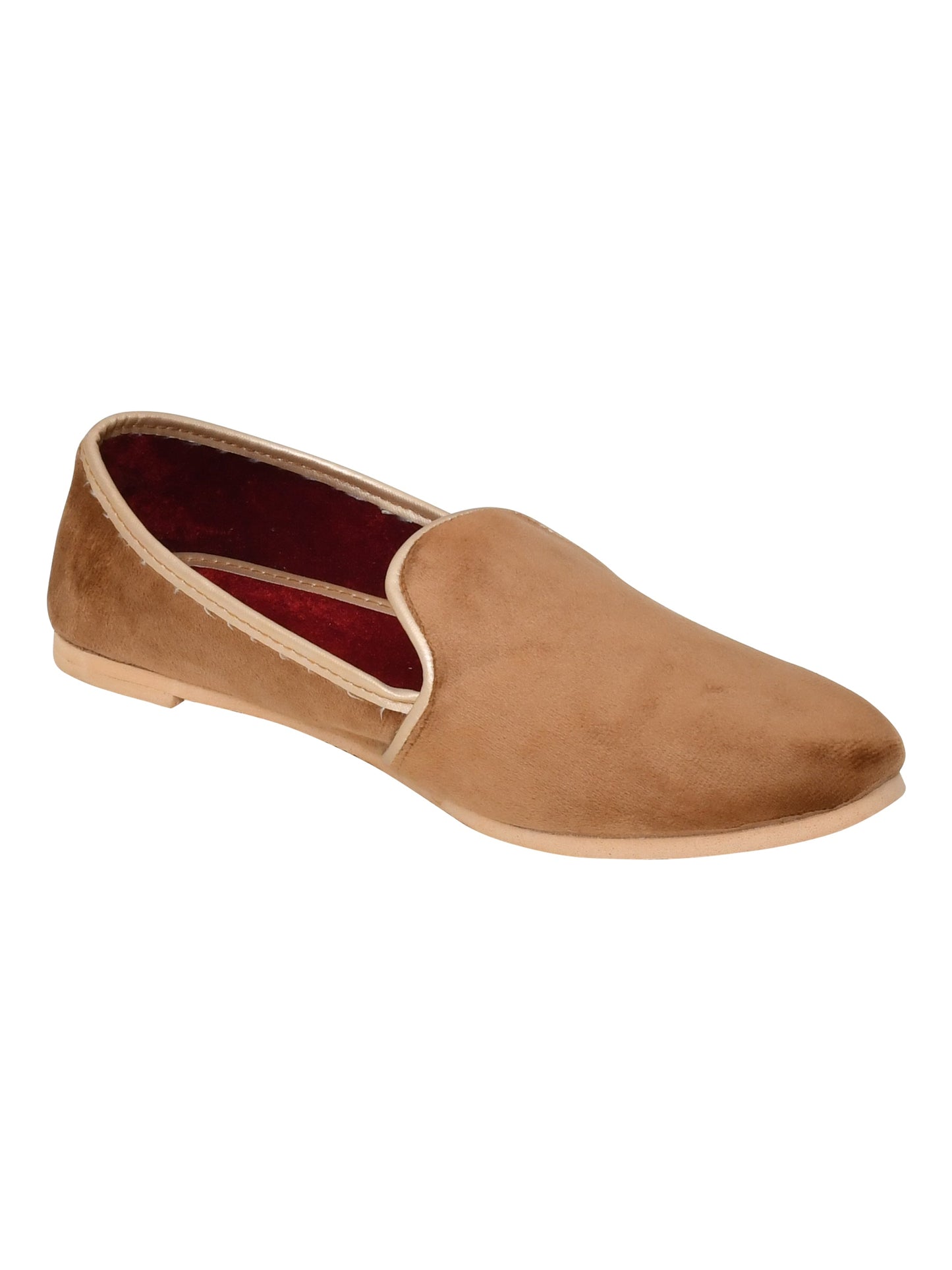 Men Tan Vegan Velvet Slip-On Ethnic Mojaris (OMMJ-016-TAN)