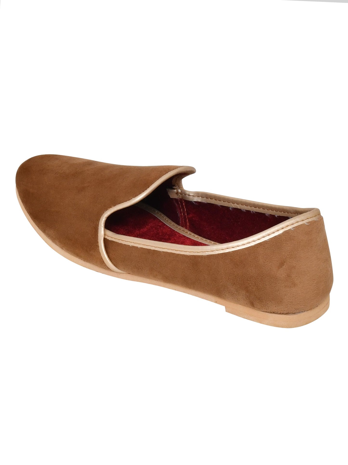 Men Tan Vegan Velvet Slip-On Ethnic Mojaris (OMMJ-016-TAN)