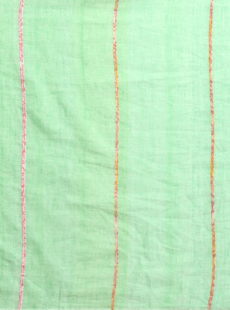 Sea Green & Cream-Coloured Pure Cotton Striped Linen Saree (NASR2-20-GREEN)