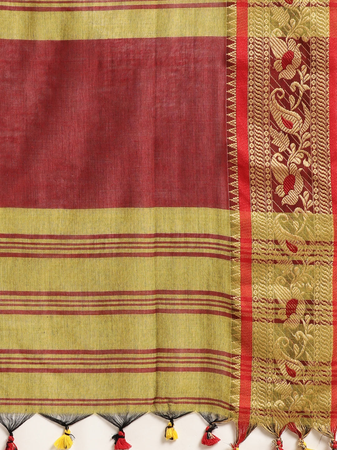 Green & Maroon Floral Handloom Pure Cotton Saree (TDSR4-27-GREEN)