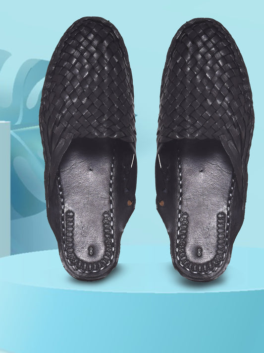 Handcrafted Leather Men Black Ethnic Shoe-Style Kolhapuri (OMKP-001-BLACK)