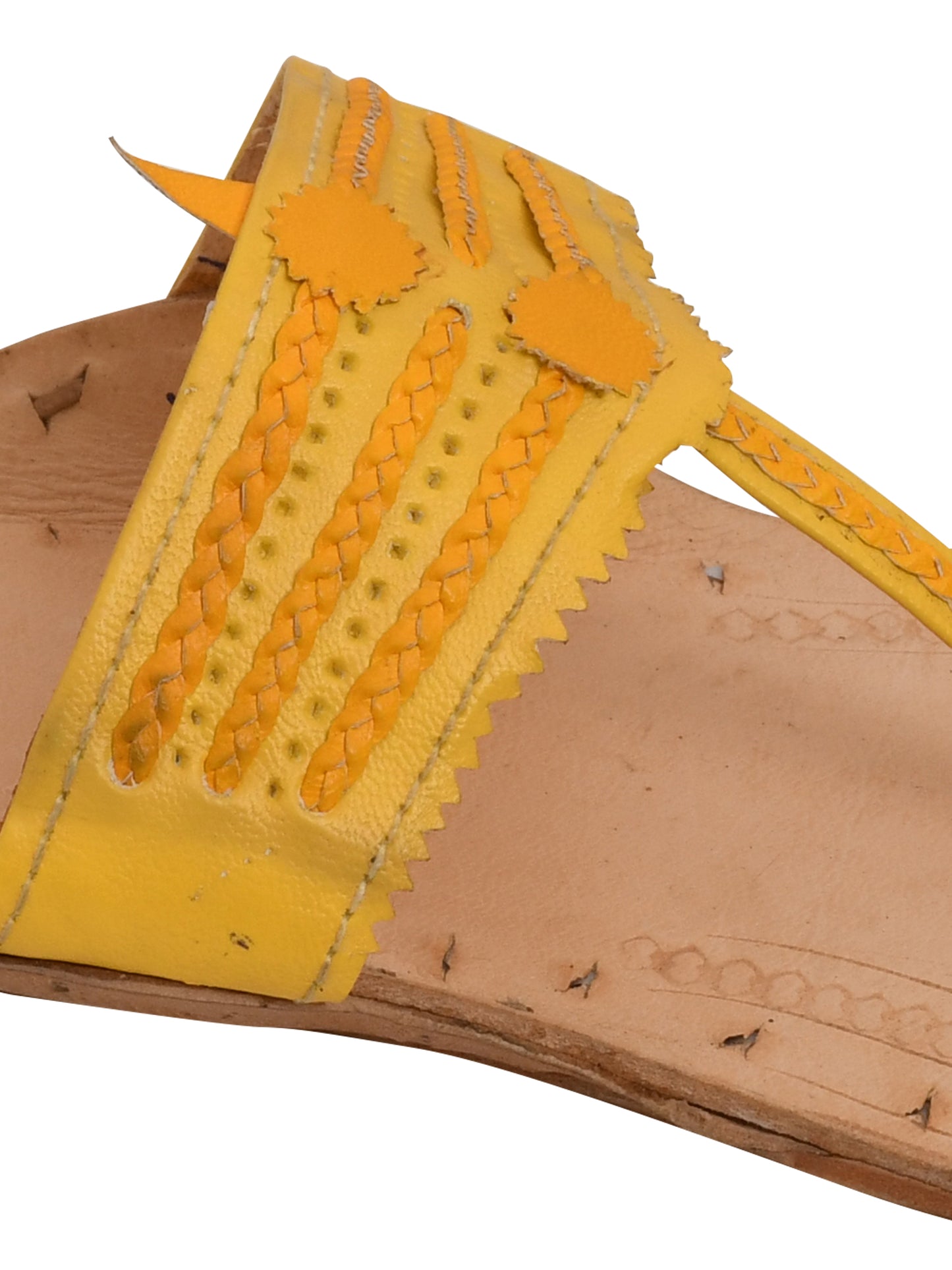 Women Yellow Ethnic Leather Handcrafted Kolhapuri Flats (OMKPW-001-YELLOW)